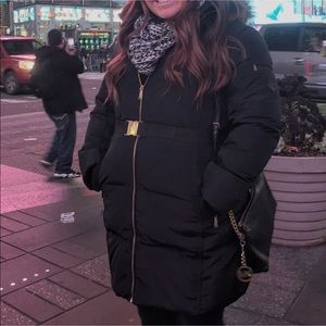 Michael Kors Long Puffer Jacket with Gold Belt